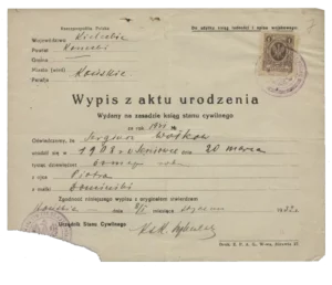 wypis aktu urodzenia z koperty dowodowej