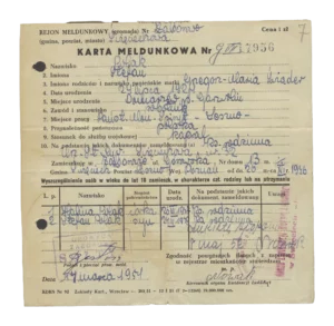 Karta meldunkowa z koperty dowodowej