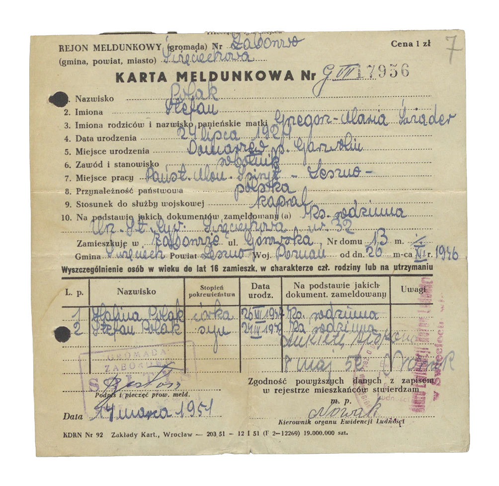 Karta meldunkowa z koperty dowodowej